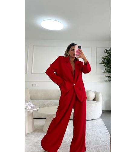 חליפה אוברסייז כפתור יהלום- אדום