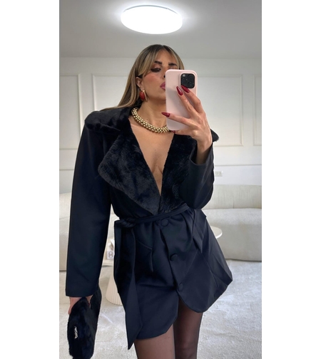 בלייזר שמלה צווארון פרווה