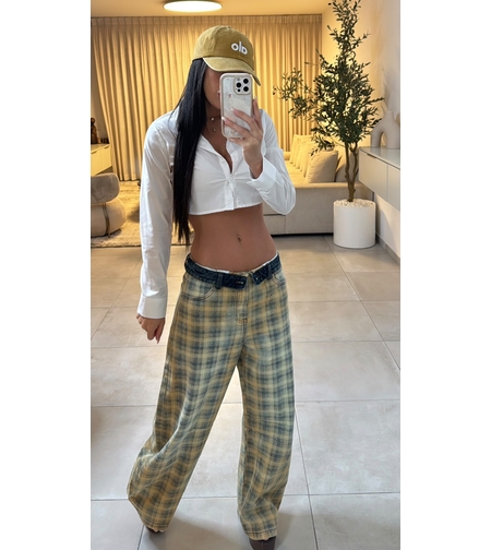 מכנס משובץ בשילוב ג׳ינס