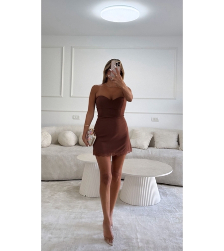 שמלת רומי שילוב תחרה חום