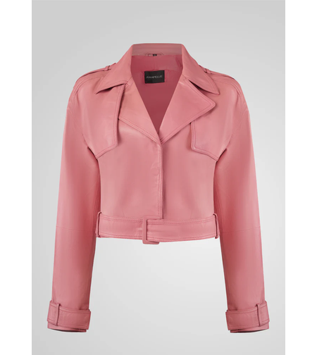 מעיל עור כפתור מגנט- ורוד