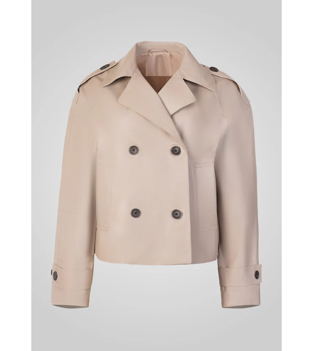 מעיל עור חצי שרוול רחב- אבן