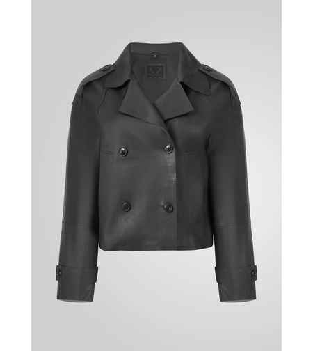 מעיל עור חצי שרוול רחב- שחור