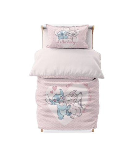 סט מצעים למיטת תינוק דגם סטיץ' לבבות