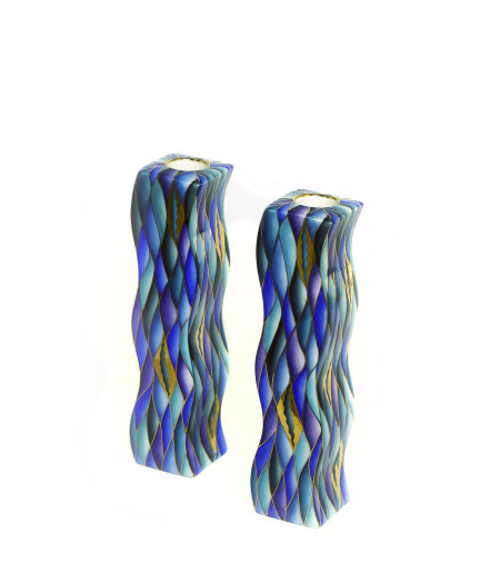 CANDLESTICKS WAVE STANDING FORM BLUE AVANT-GARDE