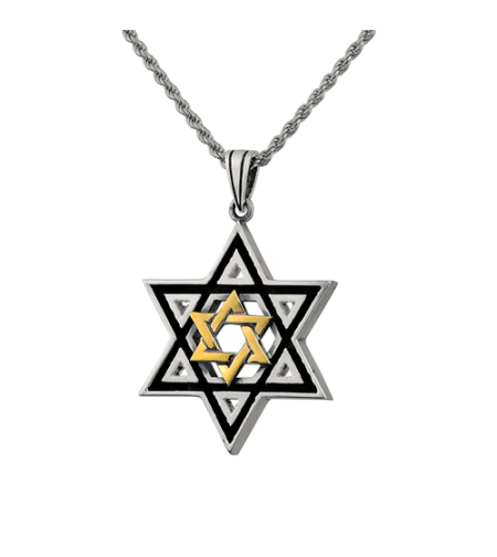 Multiple Star of David Sterling Silver Black Rhodium and Gold Pendant