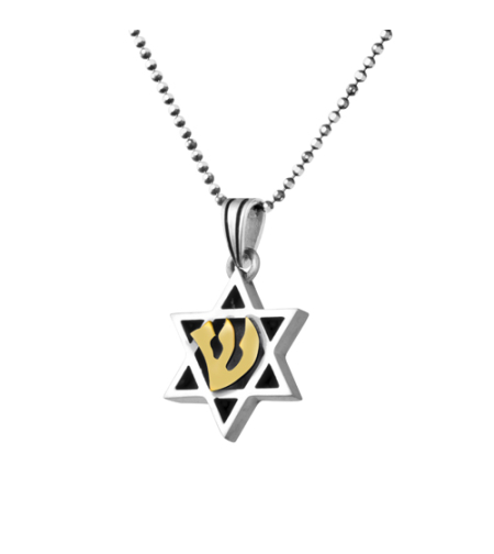 Sterling Silver Star of David Gold Shin Pendant