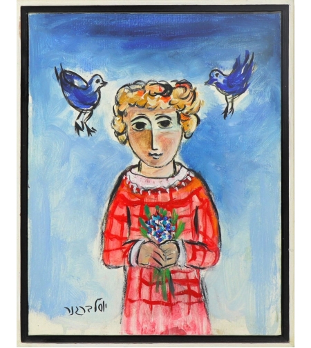 נערה באדום וציפורים