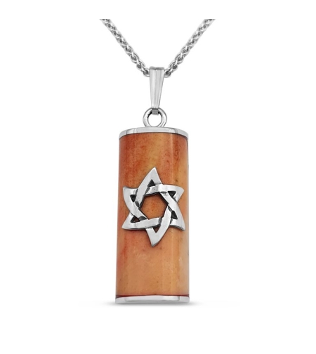 925 Sterling Silver and Jerusalem Stone Star of David Mezuzah Pendant