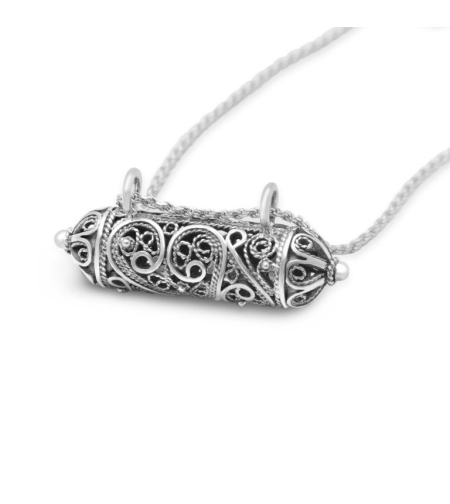 925 Sterling Silver Filligree Horizontal Mezuzah Pendant