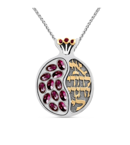 Large Pomegranate Ani ledodi Silver with Gold & Garnets Necklace