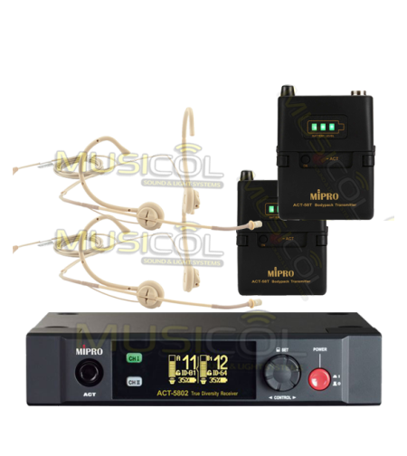 זוג מיקרופונים אלחוטיים משדר חגורה ומדונה MIPRO ACT-5802-TM 5.8GHz
