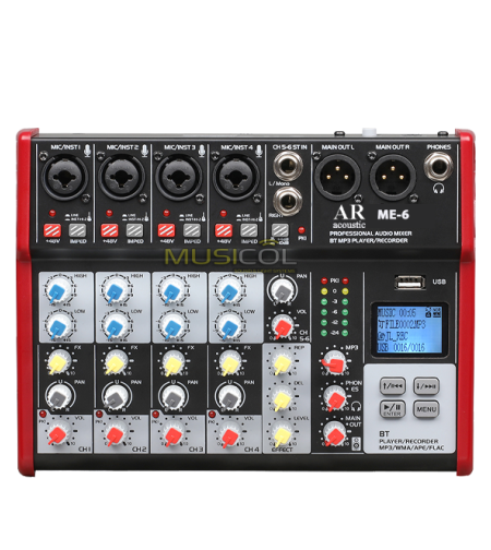 מיקסר 6 כניסות, אפקט ובלוטוס AR-ACOUSTIC ME-6