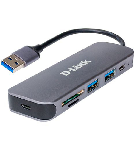 מפצל 5 ב- 1 D-Link 2-Port USB 3.0 Hub & Card Reader DUB-1325
