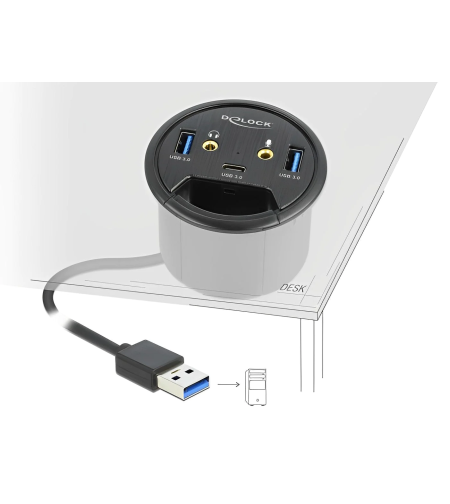 מפצל USB HUB שולחני USB 3.2 עם 3 כניסות USB-A/C + אודיו Delock