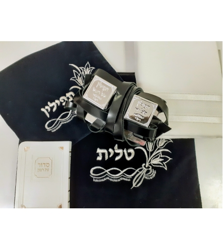 סט  תפילין בהמה דקה  נרתיקים לטלית ולתפילין , טלית וסדור