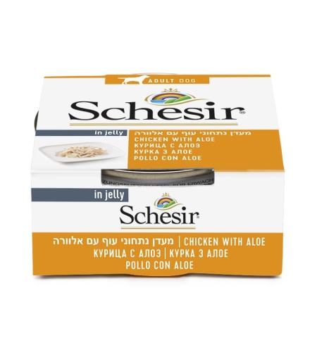 שזיר מעדן לכלב נתחוני עוף עם אלוורה 150 גר' - Schesir Dog