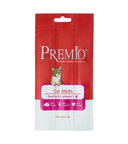 חטיף לחתול מקלות פרמיו בטעם עוף וחמוציות- Premio chicken and cranberry's sticks