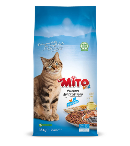 מיטו מזון לחתולים מיקס בטעם עוף ודגים 15 ק