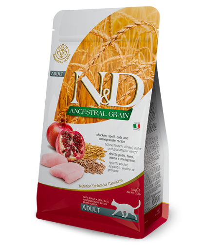 N&D ANCESTRAL GRAIN – אן אנד די מזון לחתול בוגר בטעם עוף רימון 1.5 ק