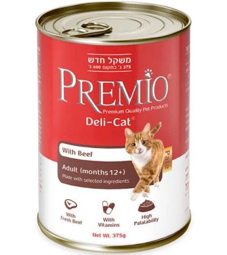 פרמיו דליקט פטה בקר לחתול בוגר 375 גרם