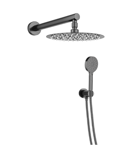 סט מקלחת שחור מט (ראש מקלחת 25 ס