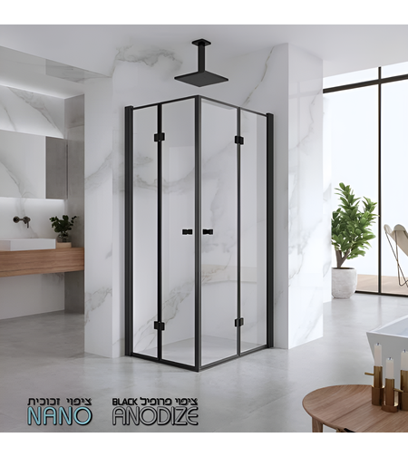 מקלחון פינתי שחור יוקרתי הרמוניקה לפי מידה NANO