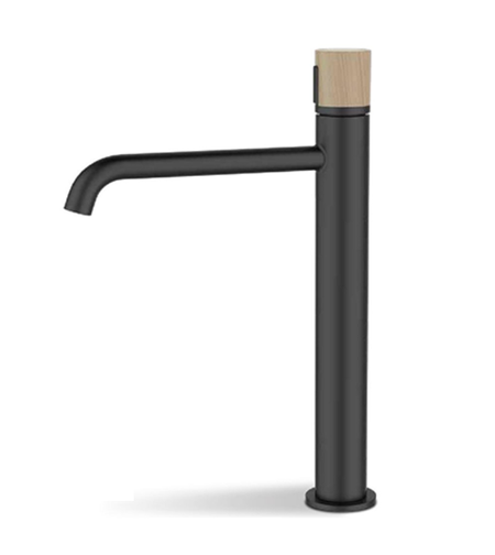 ברז גבוה לכיור מונח שחור מט ידית עץ 634B