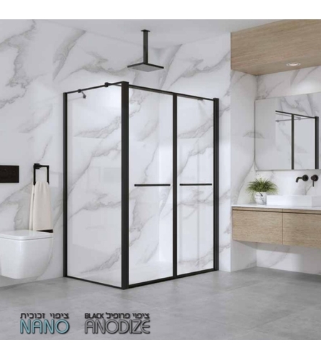 מקלחון פינתי יוקרתי (קבוע + 2 דלתות) לפי מידה NANO