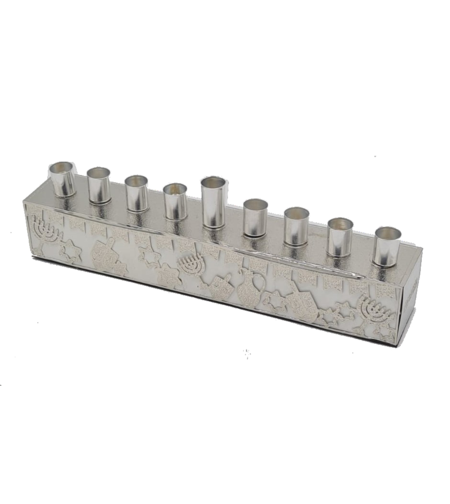 חנוכייה שטוחה אפורה עם מגזרת כסף