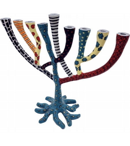 חנוכייה עץ כשרה טורקיז