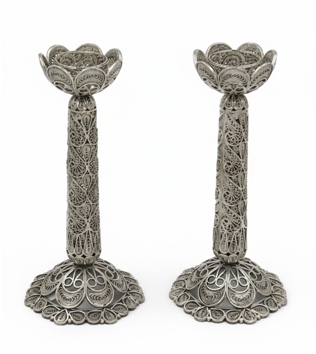 פמוטי עמוד פרח כסף טהור