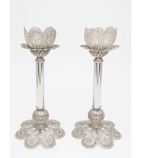 פמוטי פרח L כסף טהור