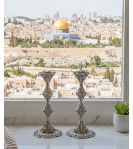 Pure silver diamond candlesticks