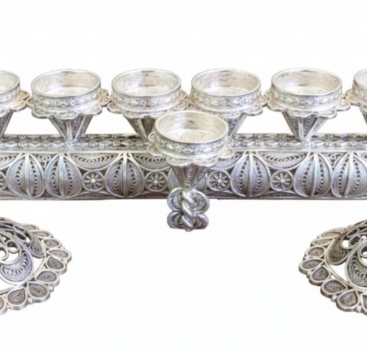 חנוכיה פיליגרן + פמוטים כסף טהור