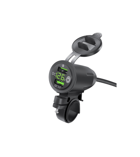 שקע USB כפול עם טעינה מהירה כולל מד מתח