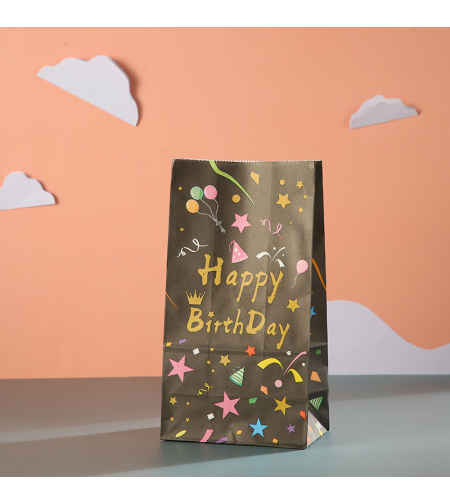 שקית נייר 8*13*24 - HAPPY BIRTHDAY רקע שחור