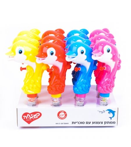קנדי טוי דולפין צבעוני יורה מים עם סוכריות דקסטרוז 3 גר' 12/6
