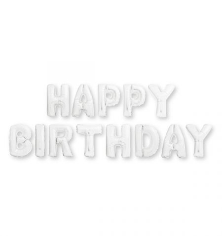 סט בלונים 14 לניפוח עצמי-HAPPY BIRTHDAY-לבן