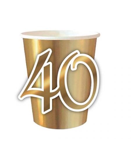 כוסות נייר 6יח-זהב עם מספר צורני-40