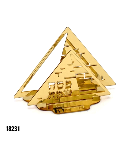מעמד למפיות אקרילי פירמידה - זהב - כ-13*22 ס