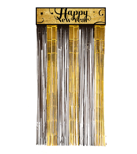 וילון שחור-זהב עם כרזה HAPPY NEW YEAR כ - 1*2 מטר