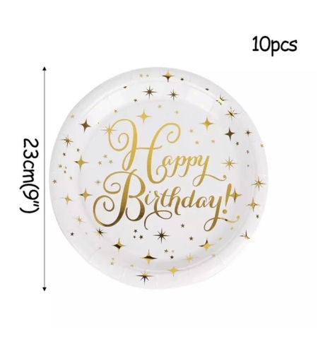 צלחת 9' HAPPY BIRTHDAY לבן זהב