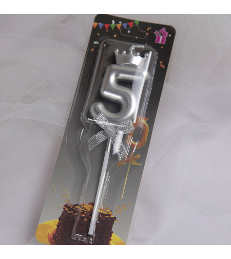 נר מספר כסף עם כתר - 5