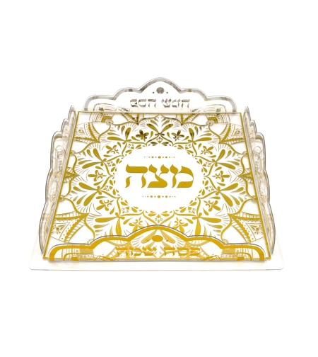 מגש מצות אקרילי - שקוף-זהב - כ-23*23 ס