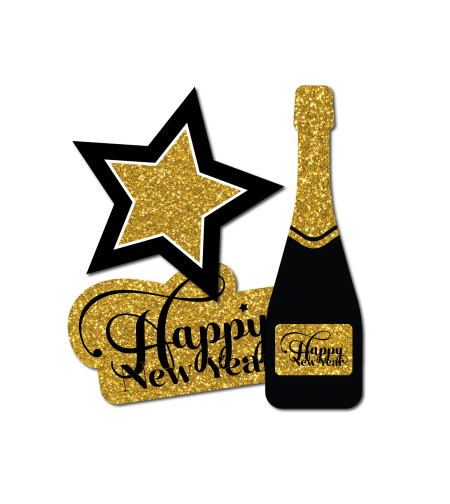 קישוטי נייר לשולחן HAPPY NEW YEAR* 12 יח'