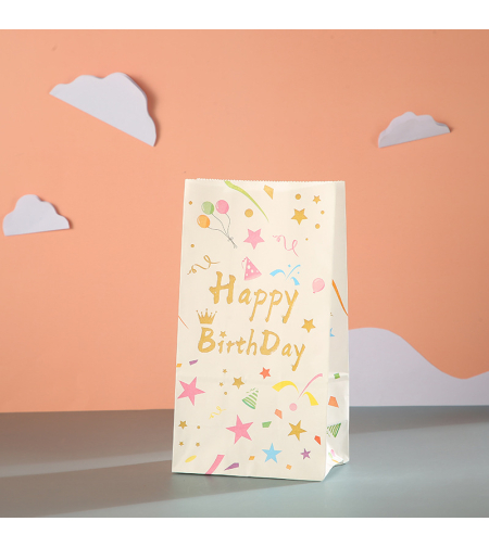 שקית נייר 8*13*24 - HAPPY BIRTHDAY רקע לבן