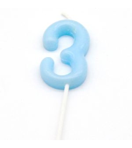 נר מספר מיני 3 פסטל תכלת