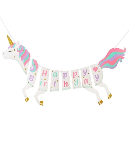 חד קרן - כרזה HAPPY BIRTHDAY ורוד