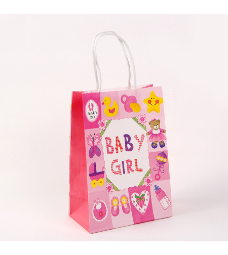 שקית נייר עם ידית 27*21*11 - 101 BABY GIRL ורוד